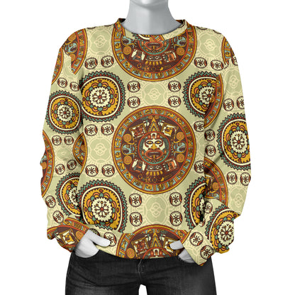 Calendar Aztec Themed Print Pattern Women Long Sleeve Sweatshirt