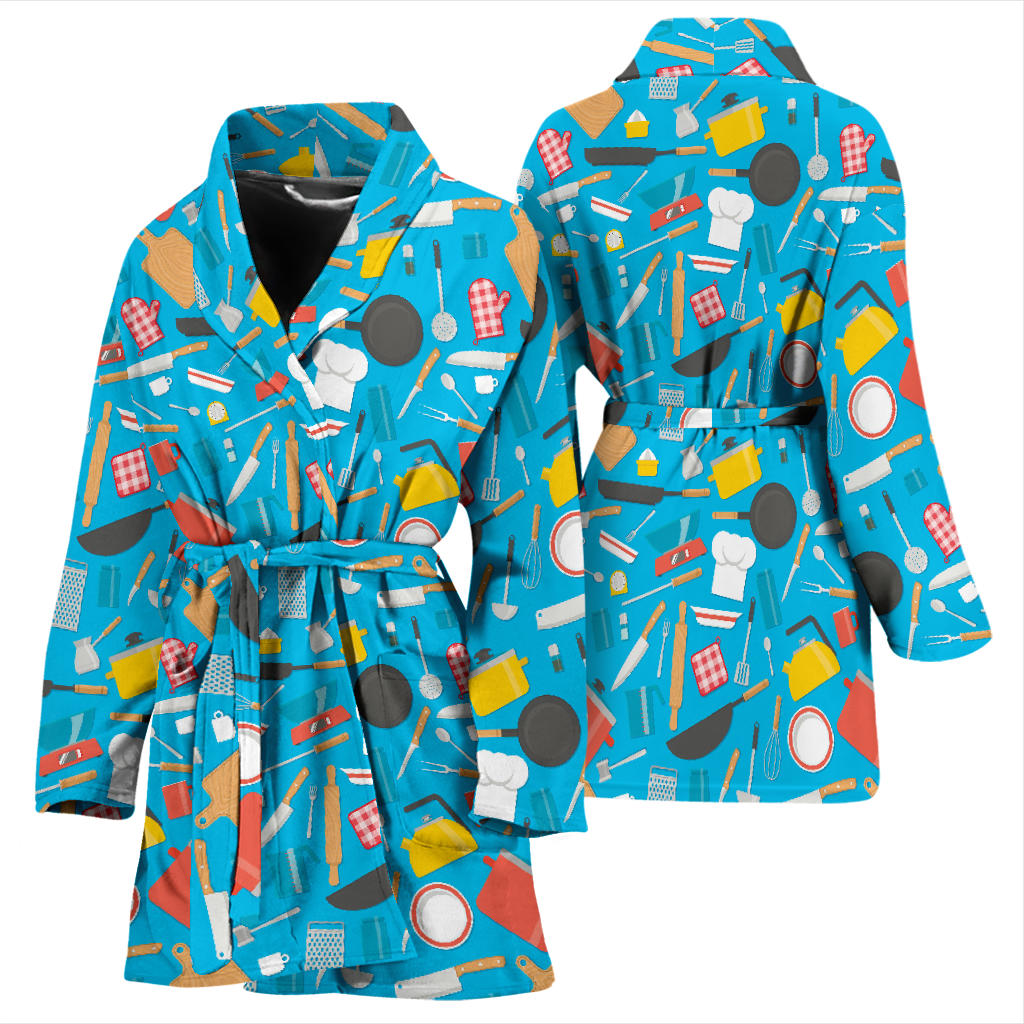 Cooking Kitchen Tools Pattern Print Design 03 Women Bathrobe