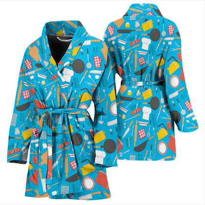 Cooking Kitchen Tools Pattern Print Design 03 Women Bathrobe