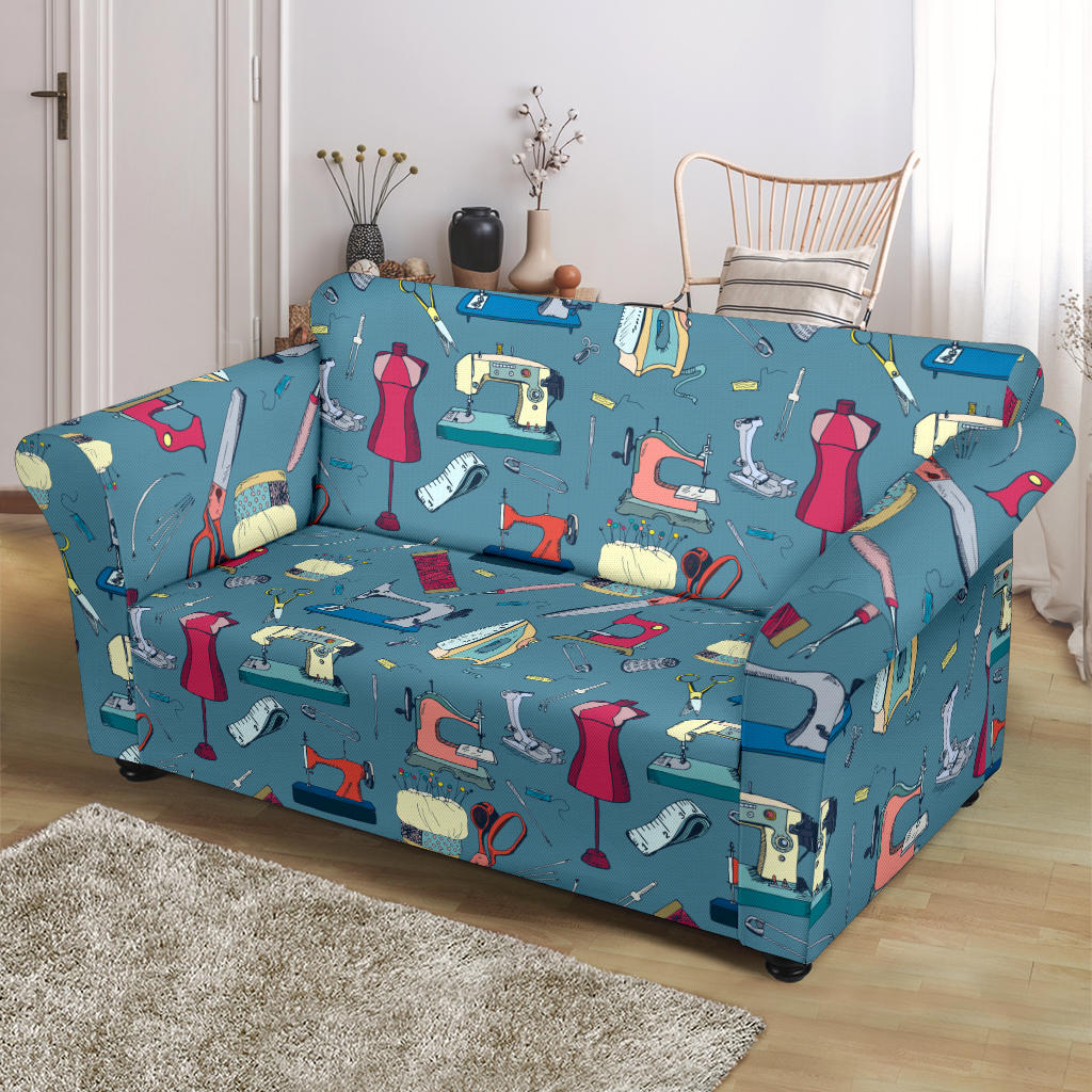 Sewing Equipment Print Design LKS301 Loveseat Couch Slipcover