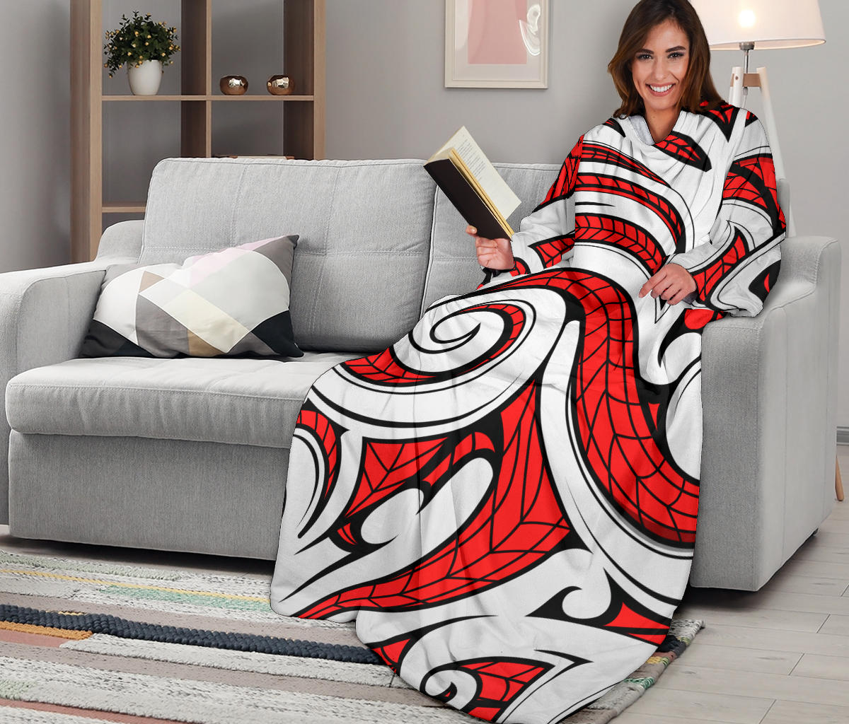 Maori Polynesian Themed Design Print Adult Sleeve Blanket
