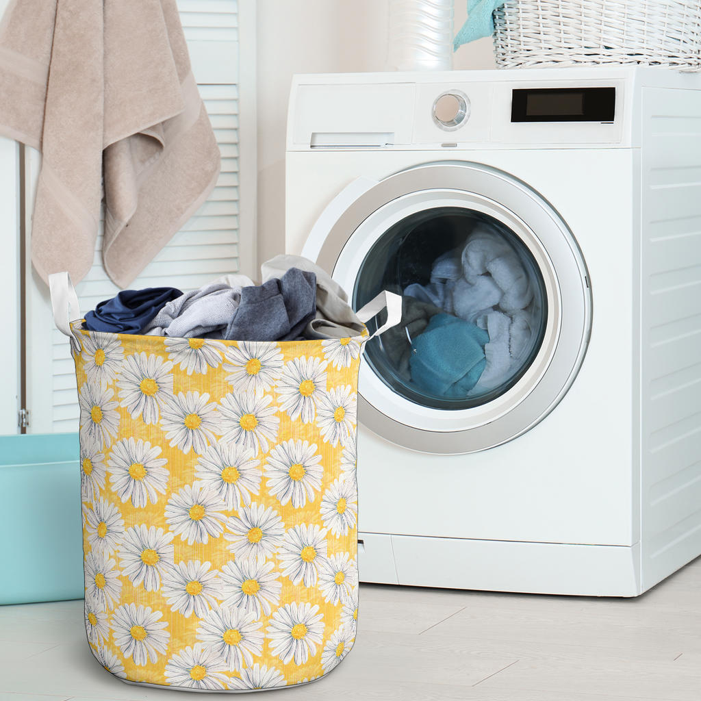 Daisy Yellow Watercolor Print Pattern Laundry Basket