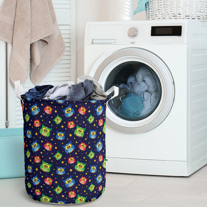 Owl with Star Themed Design Print Laundry Basket