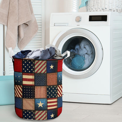 American flag Patchwork Design Laundry Basket