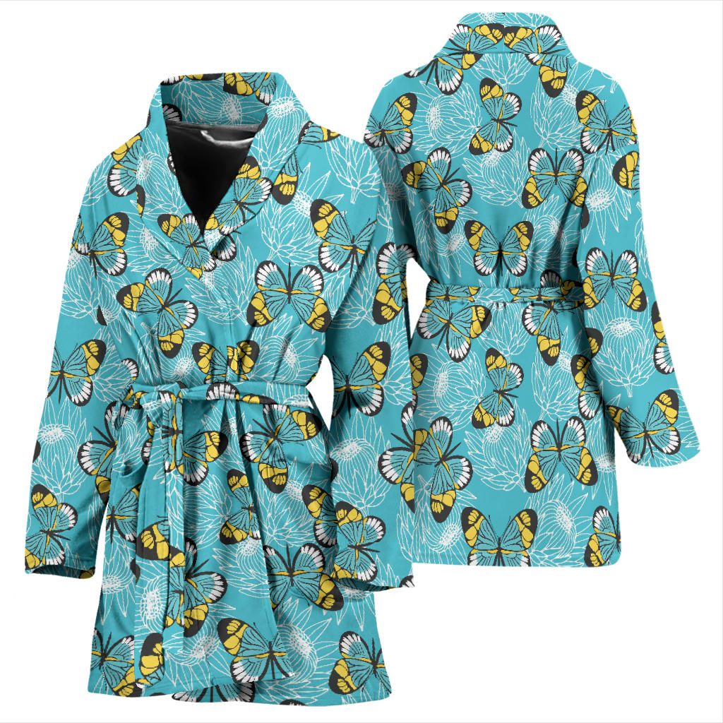 Butterfly Pattern Print Design 010 Women Bathrobe