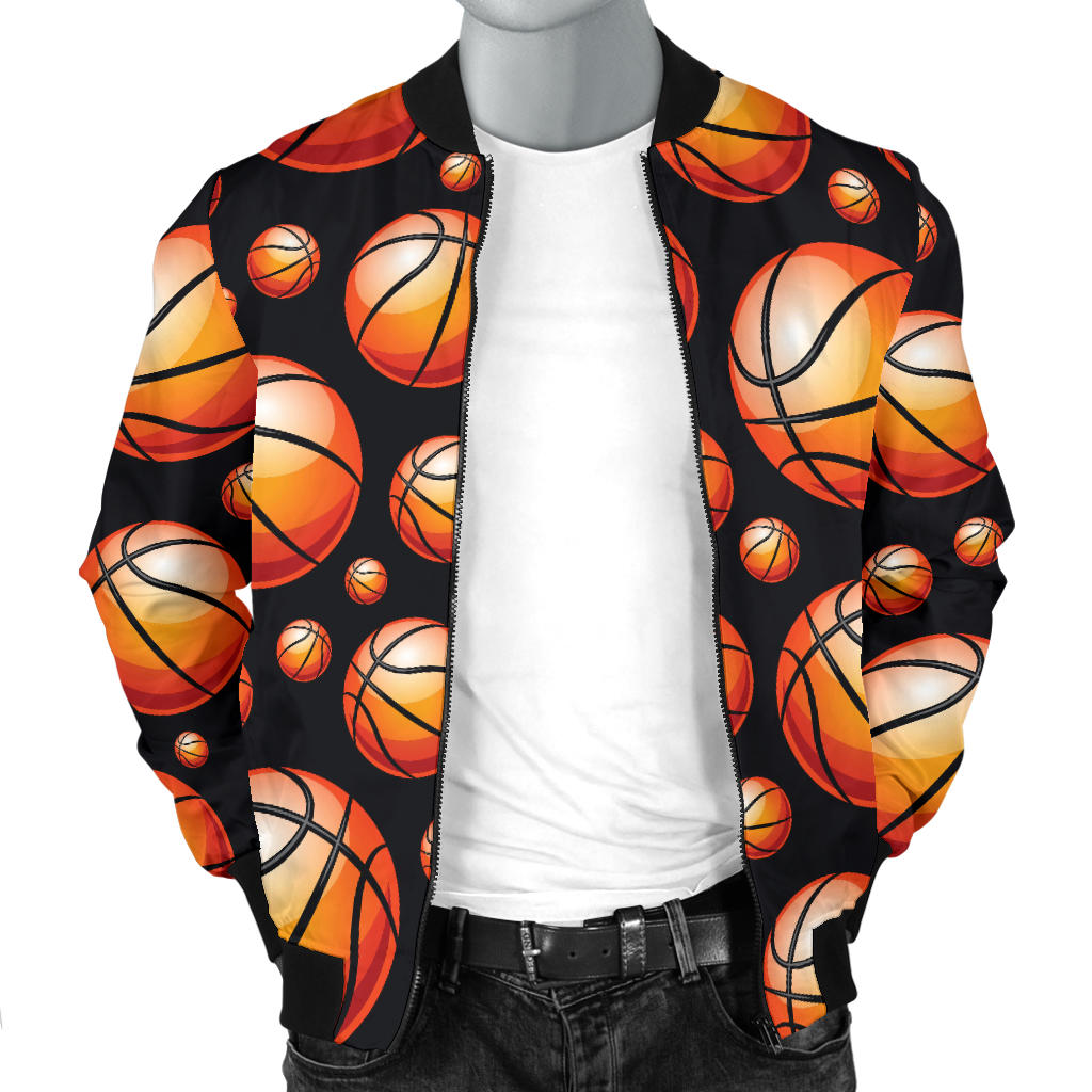 Basketball Black Background Pattern Men Bomber Jacket