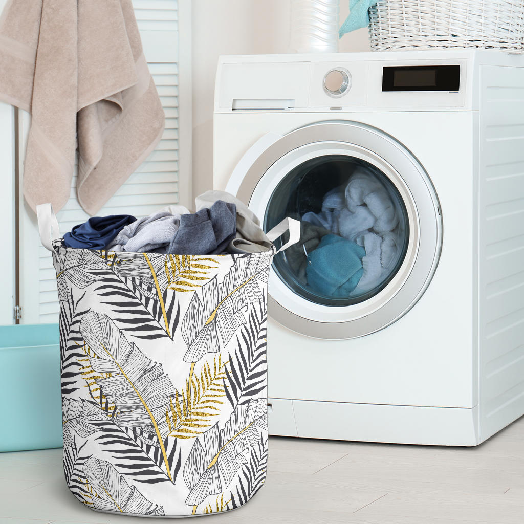 Gold Glitter Tropical Palm Leaves Laundry Basket