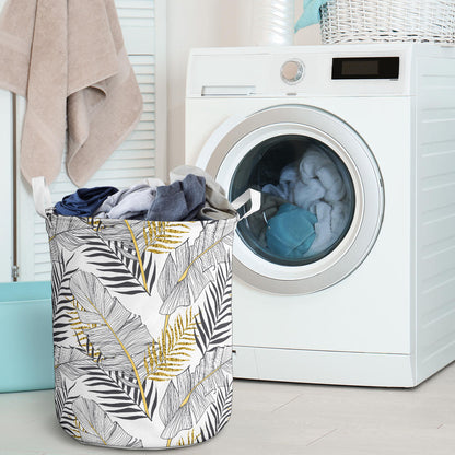 Gold Glitter Tropical Palm Leaves Laundry Basket