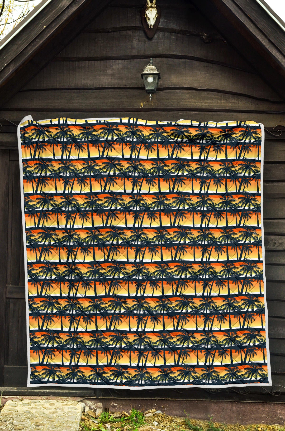 Palm Tree Sunset Design Print Quilt Bedspread