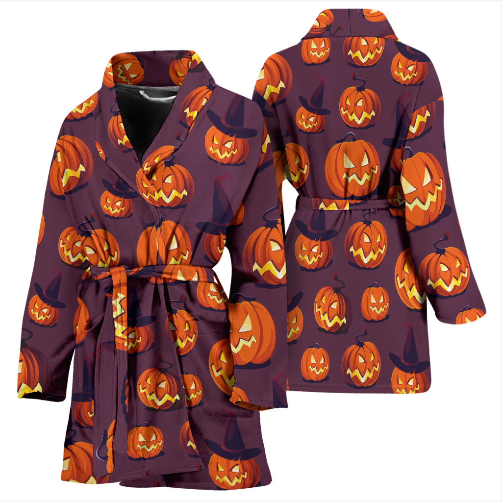 Halloween Pumpkin Pattern Print Design 03 Women Bathrobe
