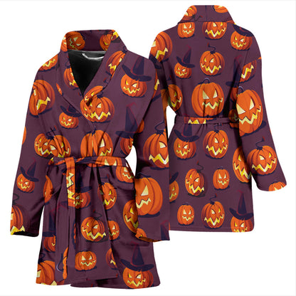 Halloween Pumpkin Pattern Print Design 03 Women Bathrobe