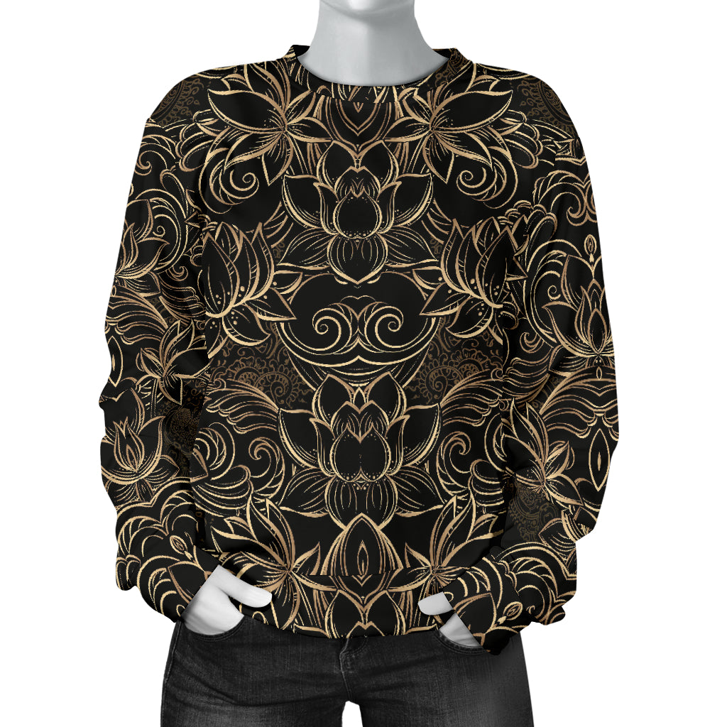 Lotus Gold Mandala Design Themed Women Long Sleeve Sweatshirt