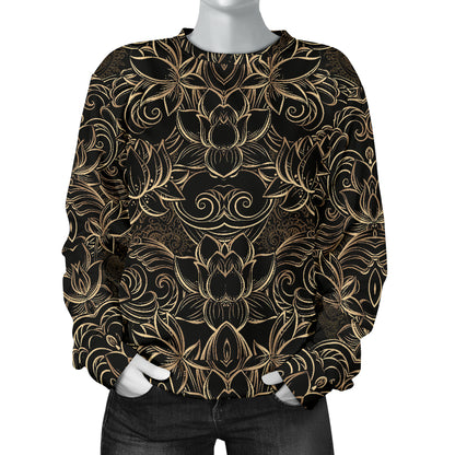 Lotus Gold Mandala Design Themed Women Long Sleeve Sweatshirt
