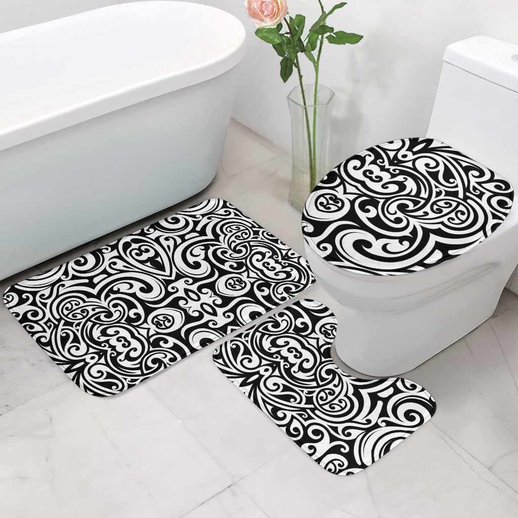 Polynesian Tattoo Pattern Bathroom Mat Set