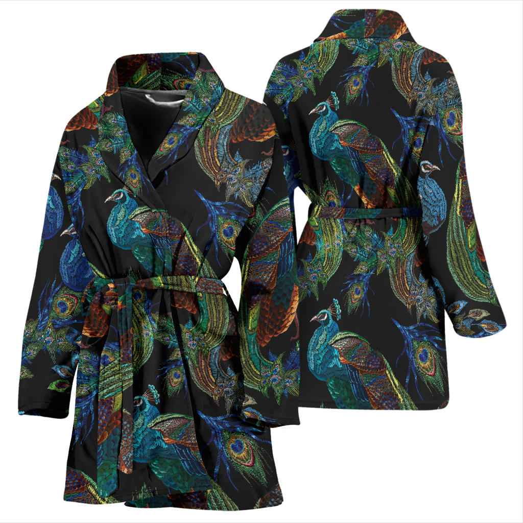 Peacock Pattern Print Design A04 Women Bathrobe