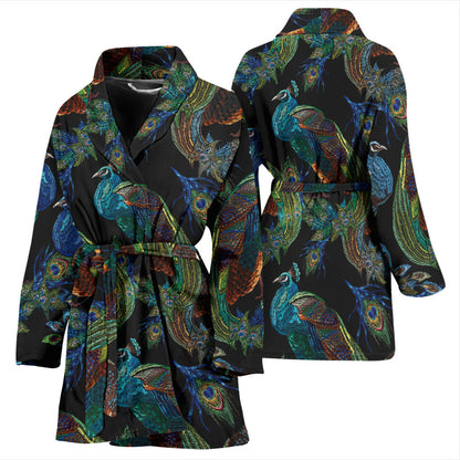 Peacock Pattern Print Design A04 Women Bathrobe