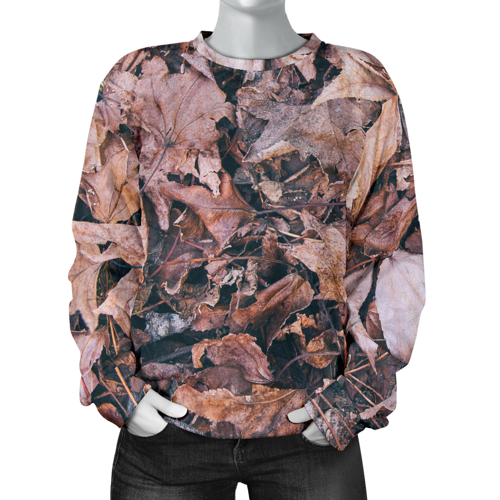 Camouflage Realistic Tree Leaf Print Women Long Sleeve Sweatshirt