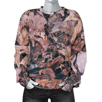 Camouflage Realistic Tree Leaf Print Women Long Sleeve Sweatshirt