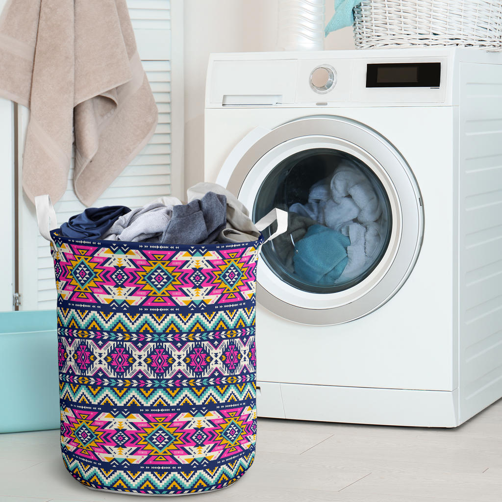 Aztec Pink Geometric Print Pattern Laundry Basket
