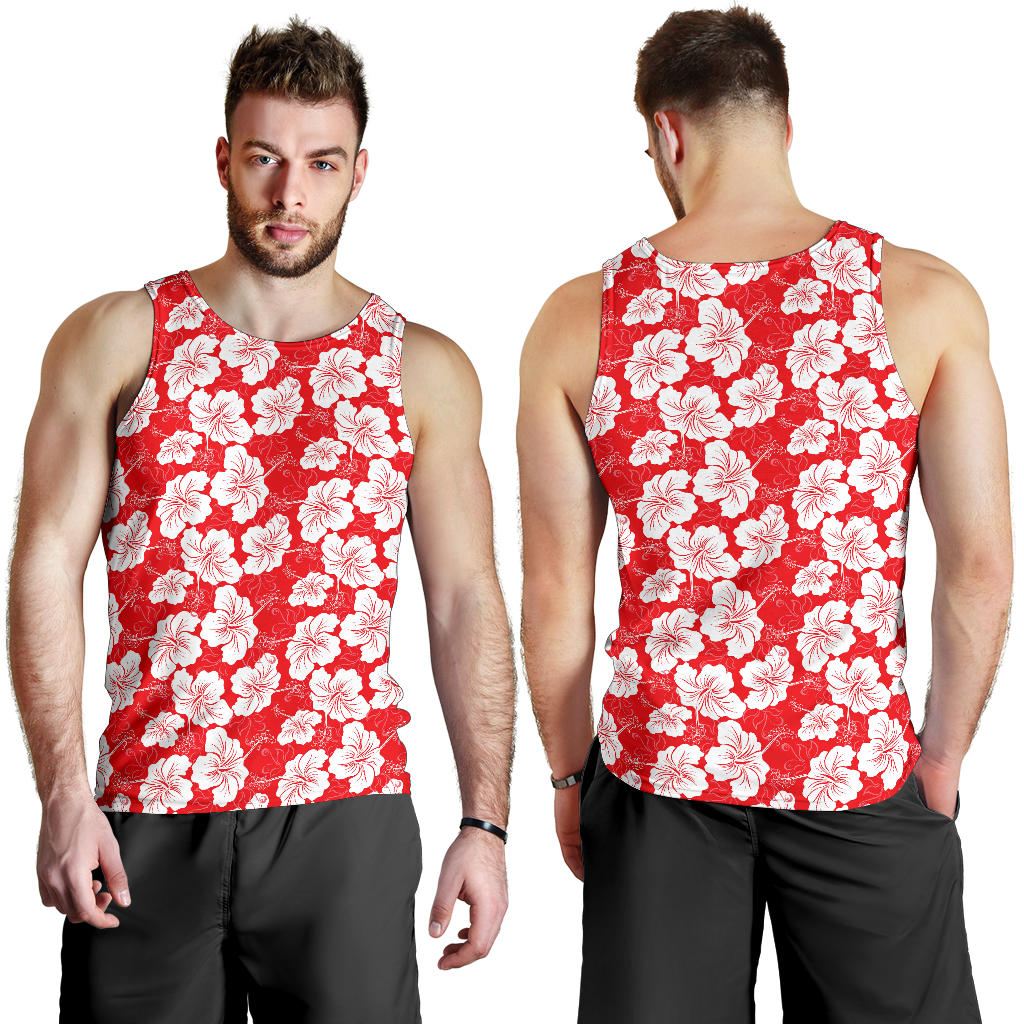Flower Hawaiian Hibiscus Red Background Print Men Tank Top