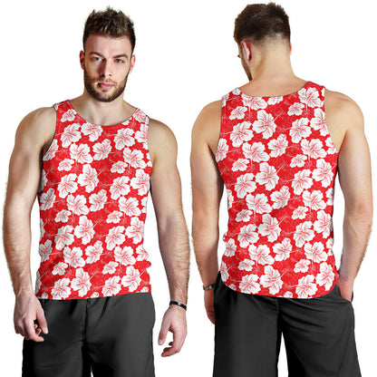 Flower Hawaiian Hibiscus Red Background Print Men Tank Top