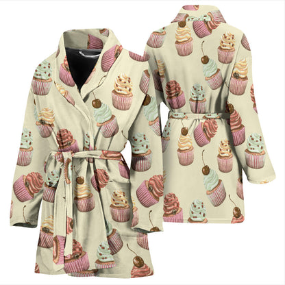 Cupcake Pattern Print Design 04 Women Bathrobe