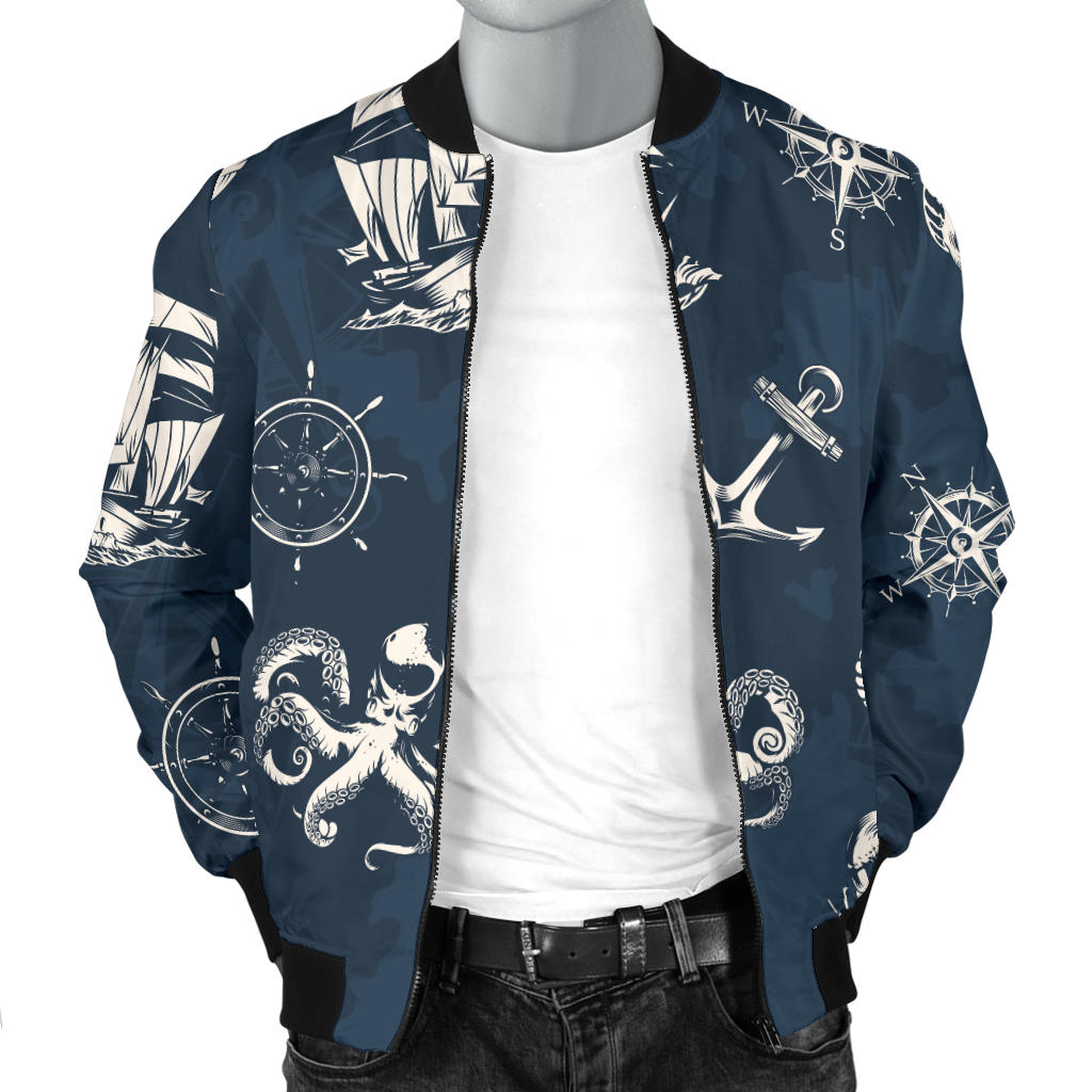 Nautical Sea Themed Print Men Bomber Jacket