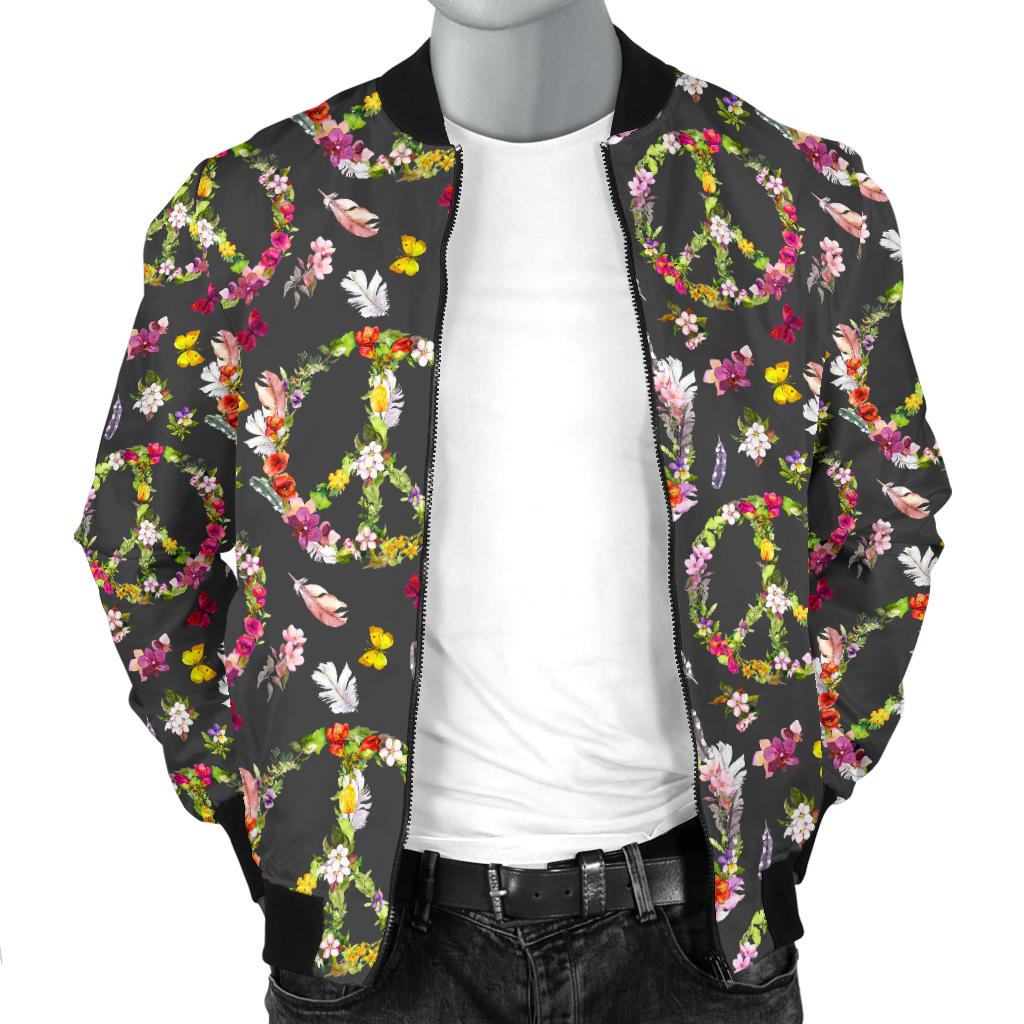 Peace Sign flowers Design Print Men Bomber Jacket