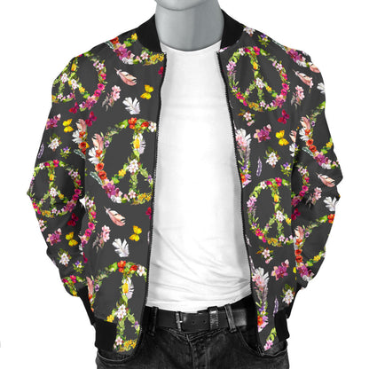 Peace Sign flowers Design Print Men Bomber Jacket