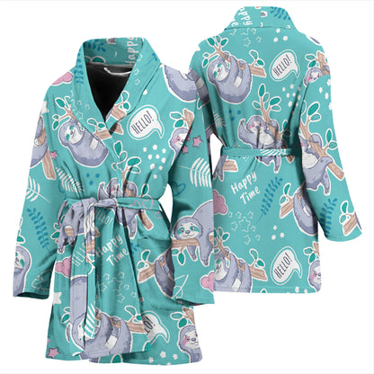Sloth Print Design LKS309 Women Bathrobe