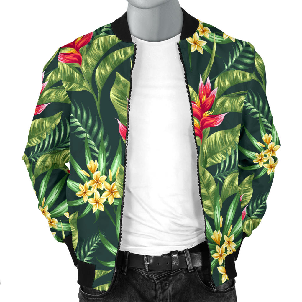 Tropical Folower Red Heliconia Print Men Bomber Jacket