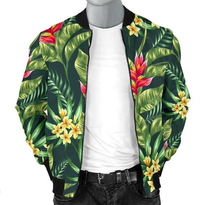 Tropical Folower Red Heliconia Print Men Bomber Jacket