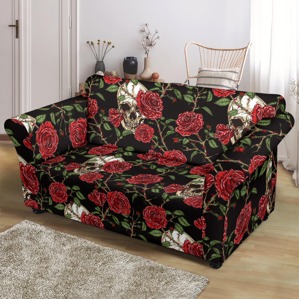 Skull And Roses Print Design LKS303 Loveseat Couch Slipcover