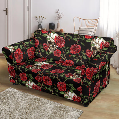 Skull And Roses Print Design LKS303 Loveseat Couch Slipcover