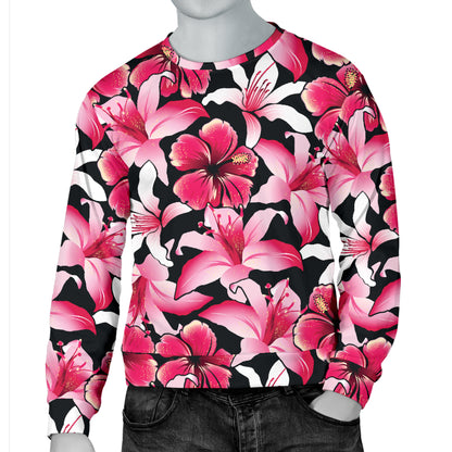 Flower Hawaiian Pink Red Hibiscus Print Men Long Sleeve Sweatshirt