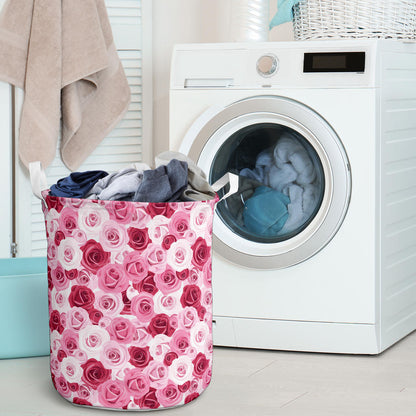 Pink Red Rose Pattern Print Laundry Basket