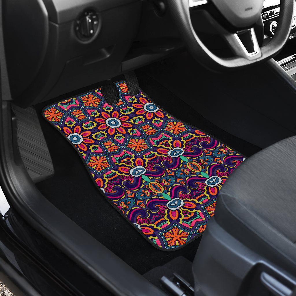 Ethnic Flower Style Print Pattern Car Floor Mats Front Back