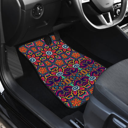 Ethnic Flower Style Print Pattern Car Floor Mats Front Back