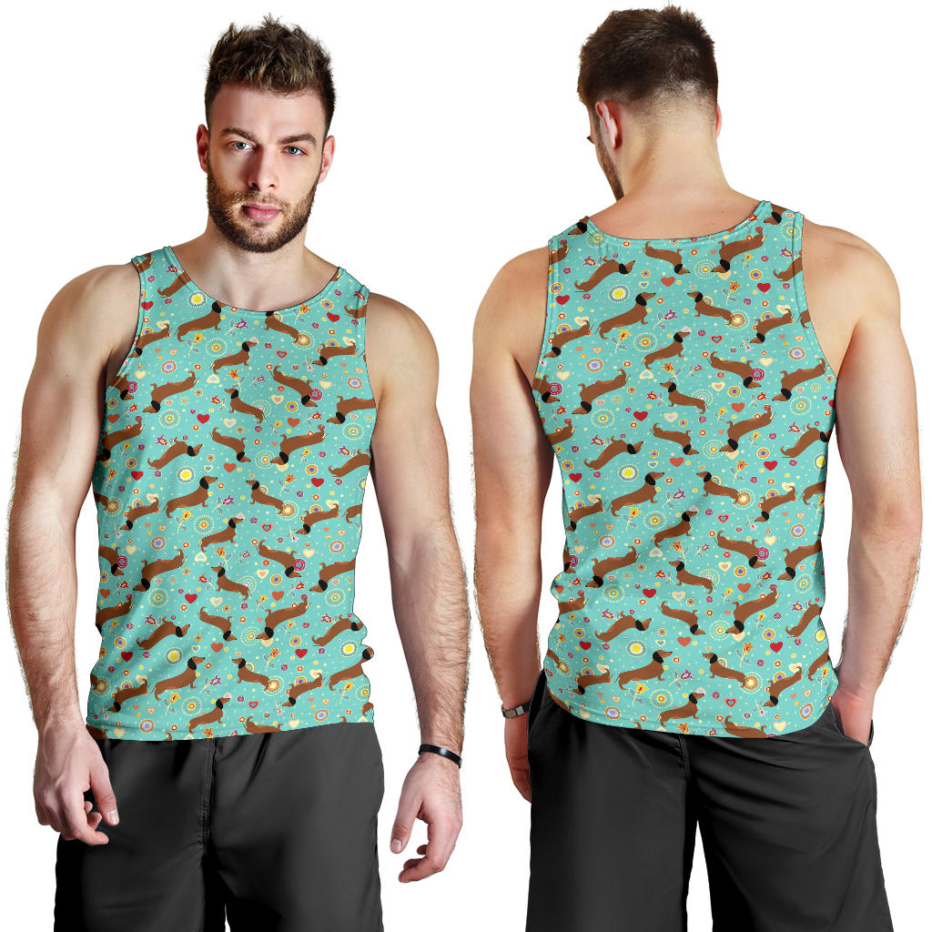 Dachshund with Floral Print Pattern Men Tank Top