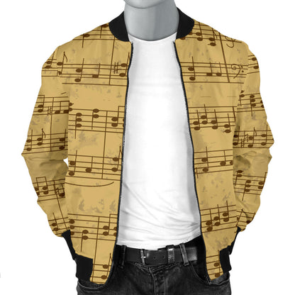 Music Note Vintage Themed Print Men Bomber Jacket