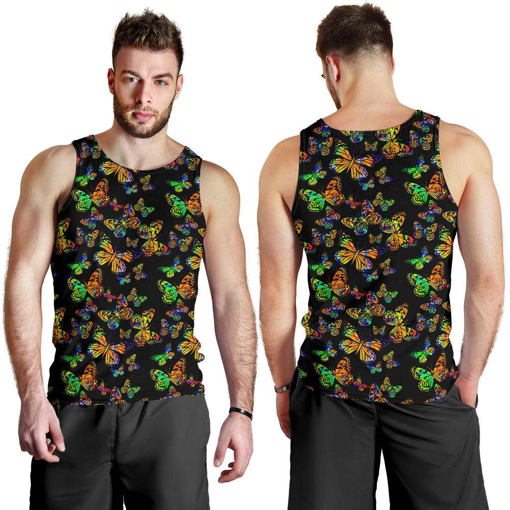 Butterfly Neon Color Print Pattern Men Tank Top