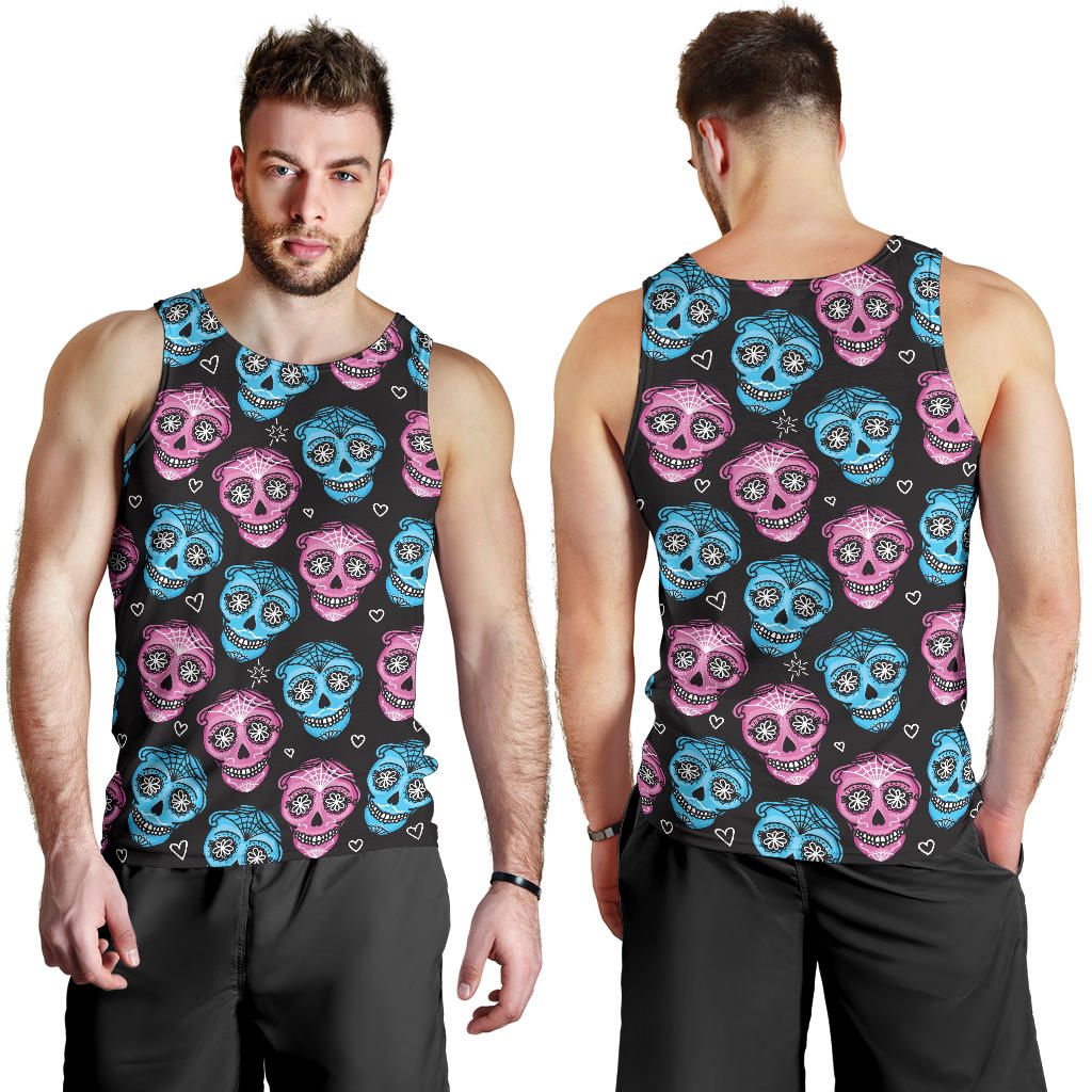 Day of the Dead Skull Print Pattern Men Tank Top