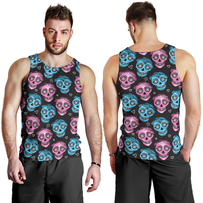 Day of the Dead Skull Print Pattern Men Tank Top