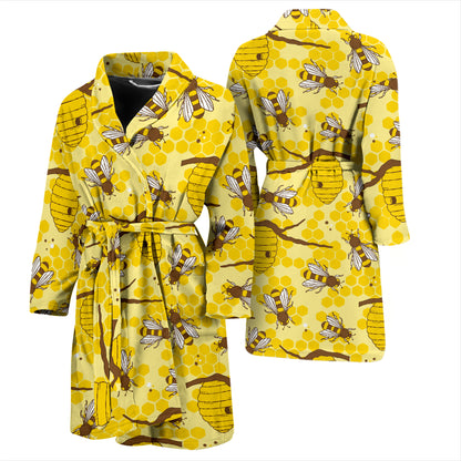 Bee With Honeycomb Print Design LKS302 Men Bathrobe