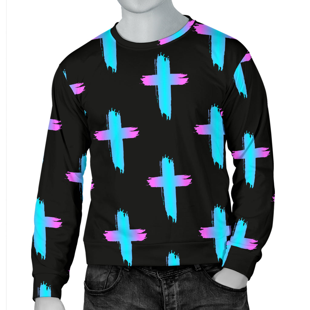 Christian Cross neon Pattern Men Long Sleeve Sweatshirt