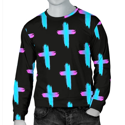 Christian Cross neon Pattern Men Long Sleeve Sweatshirt