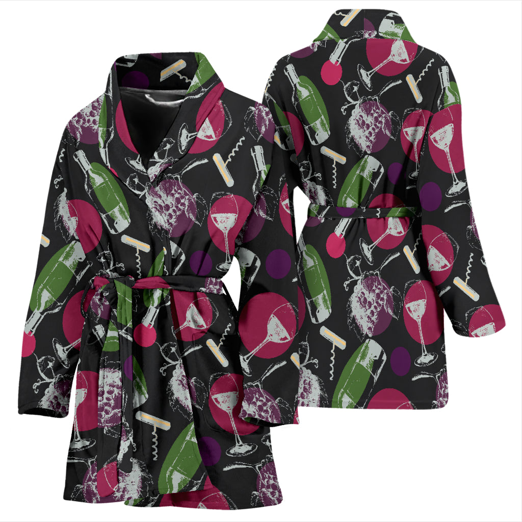 Wine Print Design LKS307 Women Bathrobe