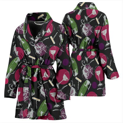 Wine Print Design LKS307 Women Bathrobe