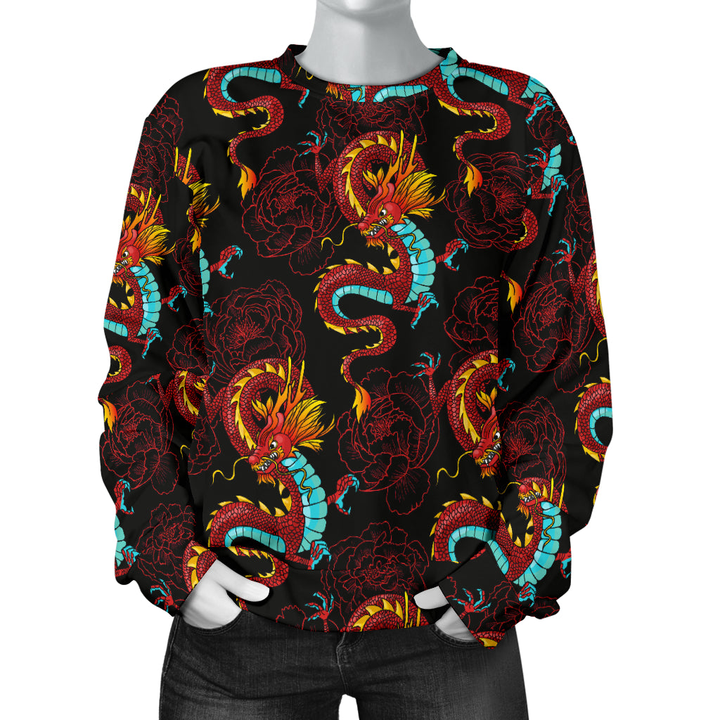 Chinese Dragons and Peonies Design Women Long Sleeve Sweatshirt
