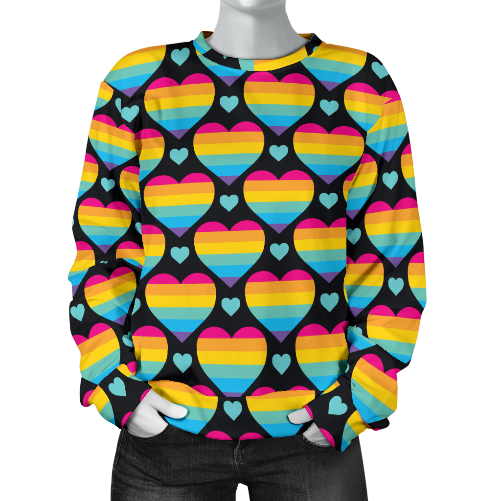 Rainbow Heart Print Pattern Women Long Sleeve Sweatshirt